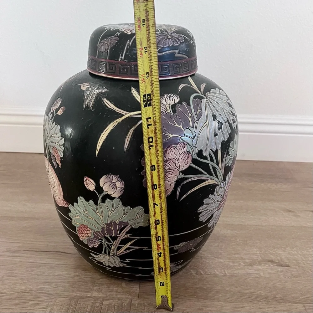 Mid 19th Century Antique Chinese Birds In‎ a Pond Ceramic Ginger Jar - Large 15”